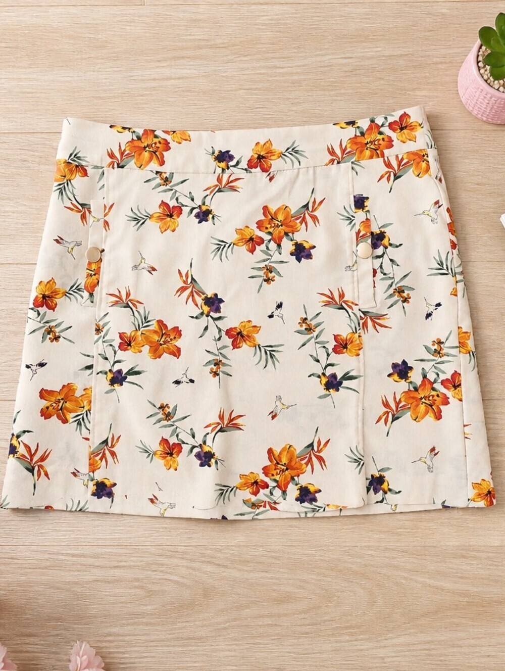 Briggs New York Cream Mini Skort with Orange & Purple Floral